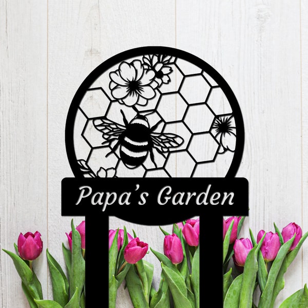 Bee Garden Stake Sign Personalized, Metal Garden Sign with Stakes,  Garden Bee Metal Sign, Gardening Gifts, Metal Yard Decor, Gardener Decor