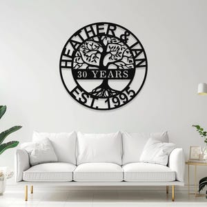 Arte de pared de metal personalizado para 30 años, letrero de árbol de la vida de metal personalizado, regalos de San Valentín para pareja, esposo y esposa. imagen 5