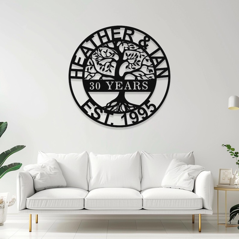 Arte de pared de metal personalizado para 30 años, letrero de árbol de la vida de metal personalizado, regalos de San Valentín para pareja, esposo y esposa. imagen 5