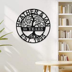 Arte de pared de metal personalizado para 30 años, letrero de árbol de la vida de metal personalizado, regalos de San Valentín para pareja, esposo y esposa. imagen 4