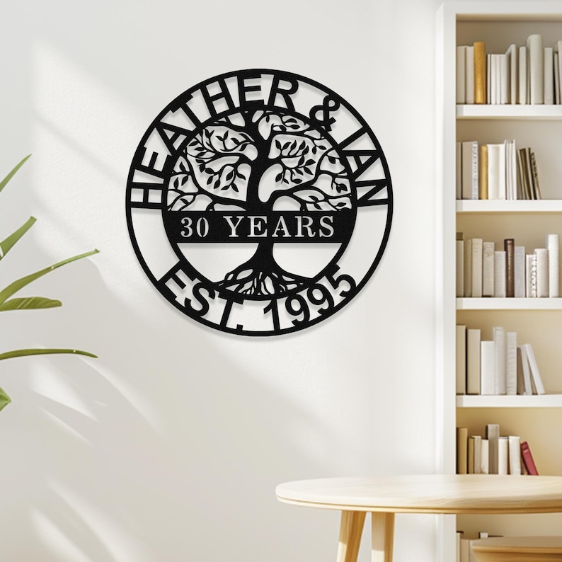 Arte de pared de metal personalizado para 30 años, letrero de árbol de la vida de metal personalizado, regalos de San Valentín para pareja, esposo y esposa. imagen 4