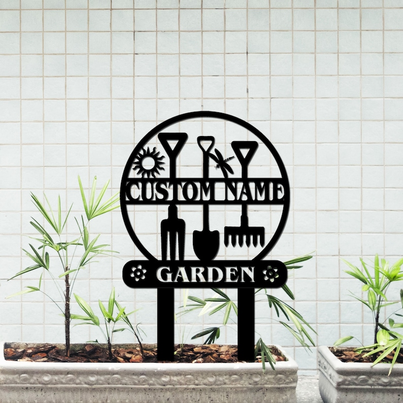 Metal Garden Sign With Stakes Garden Stake Sign Personalized Etsy