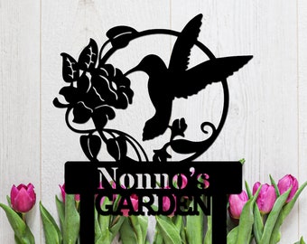 Hummingbird Garden Stake, Metal Garden Hummingbird Sign with Stakes, Garden Stake Sign Personalized, Garden Metal Sign, Gardening Gifts