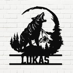 Custom Howling Wolf Metal Wall Art, Personalized Wolf Metal Sign, Man Cave Sign, Wild Life Sign, Nature Forest Metal Art, Housewarming Gift
