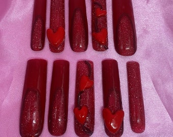 Cherry Hearts | Press on gel nails