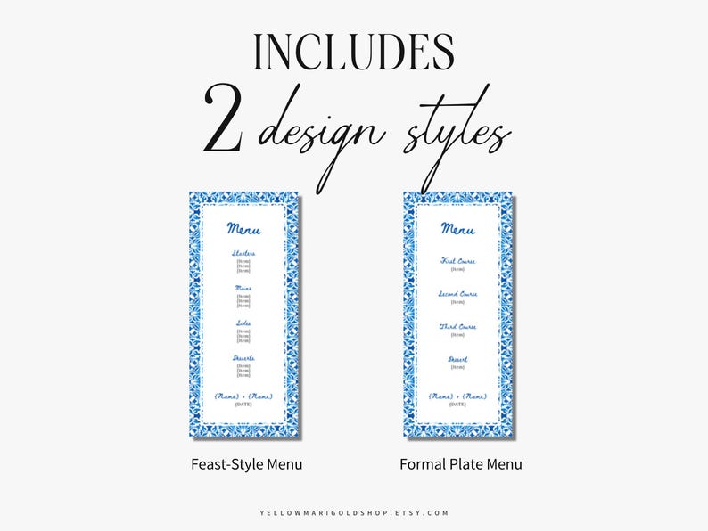 Rectangular Menus Blue Border Menu Template: Editable Canva Digital Download for Wedding ...