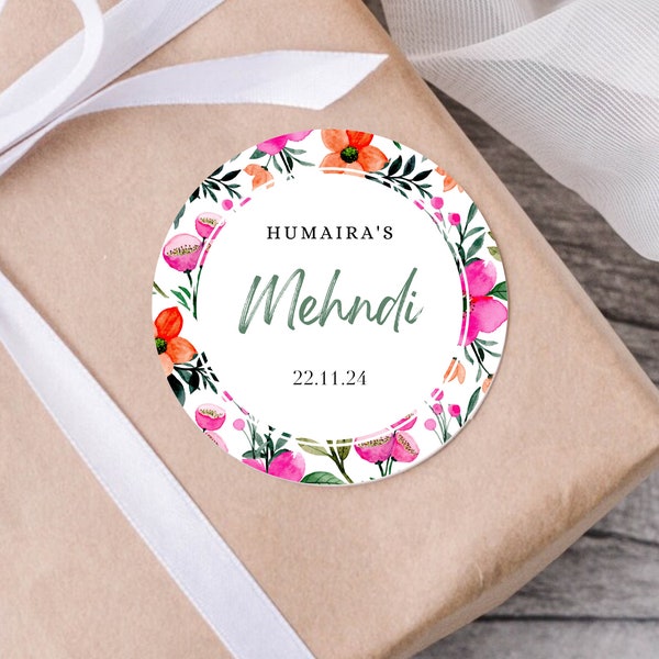 Mehndi Favour Sticker Gift Tag Template | Editable Template for Wedding Favor Sticker | Wedding Printable Gift Tag Template for Mehndi Party