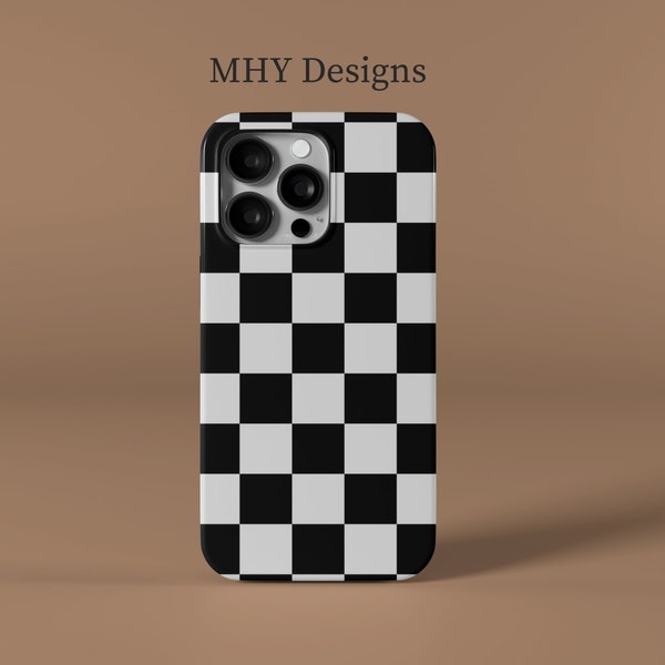 Black & White Checkered - Protective Phone Case - iPhone 14 13 12 11 XS XR MagSafe Samsung Galaxy S23 S22 S21 S20 Plus Ultra -Designer Plaid