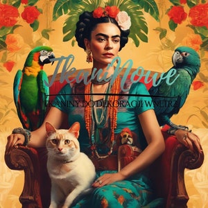 Panneau Frida pour oreiller 48x48 cm pour coussins de chaises, panneau frida, frida khalo, dame, velours de luxe image 3