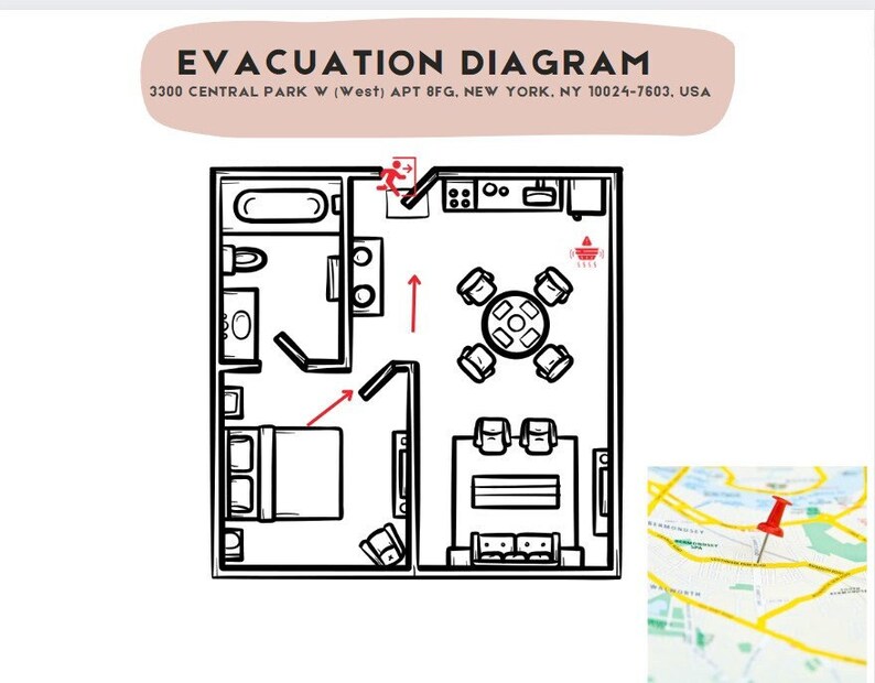 Short Term Rental ,airbnb Property Emergency Evacuation Diagram,custom