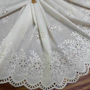 Ivory Embroidery on Ivory Background - Broderie Anglaise Cotton Eyelet Lace Trim -  33 cm Wide.