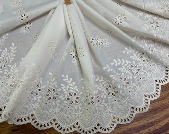 Ivory Embroidery on Ivory Background - Broderie Anglaise Cotton Eyelet Lace Trim -  33 cm Wide.