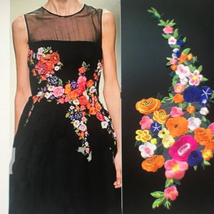 Multi Color Floral Applique on Organza  - Two Colors and Two Sizes Available.