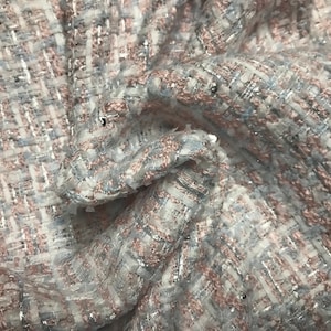 Pink/Light Blue/White w/Ribbons and Sequins - Double Faced French Tweed - 148 cm Wide.