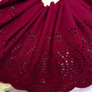 Burgundy  Embroidery - Broderie Anglaise -  On Cotton Voile - 29 cm Wide.
