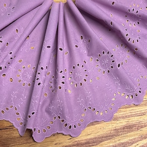 French Lavender  Color- Broderie Anglaise on Voile - 26 cm Wide.