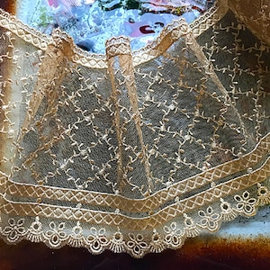 Gold or Embroidery on  Soft Tulle Background - Italian Lace - 13.5 cm Wide.