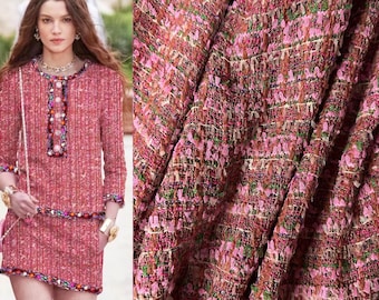 Shades of Pink/Off White/Green Ribbons and Tulle - French Tweed - 158 cm Wide.