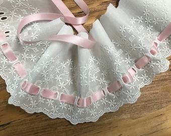 Natural White embroidery w/ Ribbon Insert  on Natural White Cotton Voile - Broderie Anglaise - 9.5 cm Wide.
