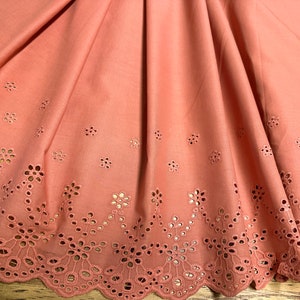 Clay Powder  -  Broderie Anglaise on Natural Swiss Voile - 49 cm Wide.