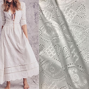 Double Border Natural  White Broderie Anglaise on Swiss Voile - 132 cm Wide.
