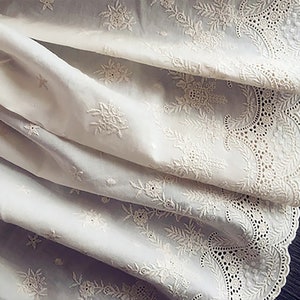 Beige Broderie Anglaise on Natural Swiss Voile - 43 cm Wide.