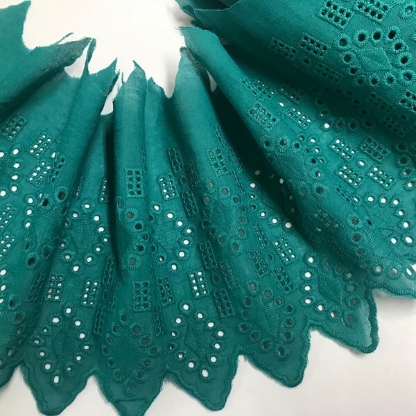 Teal  Broderie Anglaise -  Swiss Cotton Voile - 16 cm Wide.