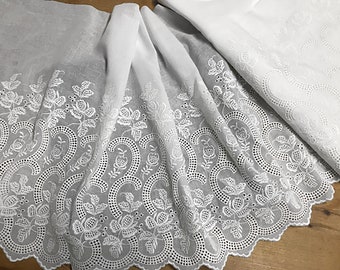 Natural White on Natural White Cotton Voile  - Broderie Anglaise  Lace - 47 cm Wide.