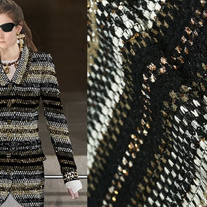 Multi Color Stripes - French Tweed Boucle with Sequins - 140 cm Wide.