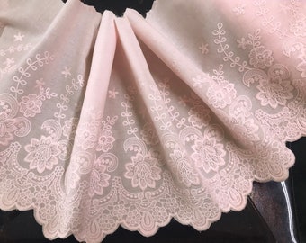 Pink Broderie Anglaise Lace on  Cotton Voile - 22 cm Wide