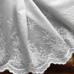 White Embroidery on Natural White  - Broderie Anglaise - 25 cm Width.