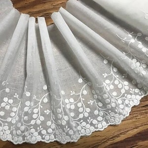 Natural White Broderie Anglaise Lace on  Cotton Voile - 21 cm Wide.