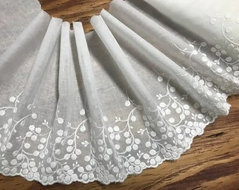 Natural White Broderie Anglaise Lace on  Cotton Voile - 21 cm Wide.