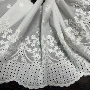 Broderie Anglaise Lace: White Cotton Voile Embroidery, 27cm Wide