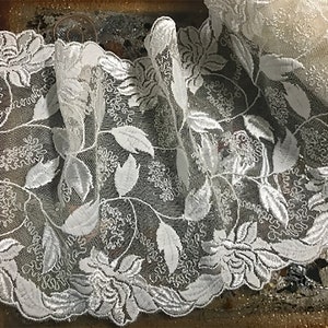 Ivory Soft and Shiny Double Border -  Italian Embroidered Tulle  Lace -16 cm  Wide.