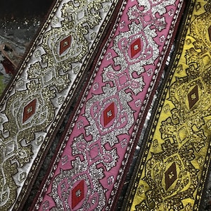 Metallic Gold and Silver Filigree - Embroidered Jacquard Ribbon - 5 cm Wide, Available  in 3 Colors.