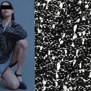 Black and White w/Small White Mate Sequins  - French Tweed - 150 cm Wide.