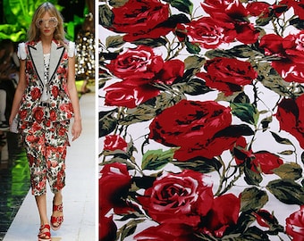 Multi Color Floral w/Roses Print  Background - Italian Stretch Cotton Twill -   142 cm Wide.