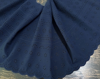 Color azul marino - Broderie Anglaise sobre Voile - 28 cm de ancho.