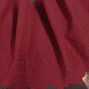 Dark Red Broderie Anglaise Lace on  Cotton Voile - 22 cm Wide