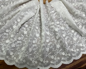 Natural White 3D Embroidery on Natural White Cotton Voile Background - Broderie Anglaise - 34 cm Wide.