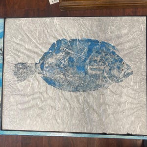 Flounder Gyotaku Print - Blue Acrylic -  One-of-a-Kind Gyotaku Fish Print – Perfect Gift for Nature Lovers