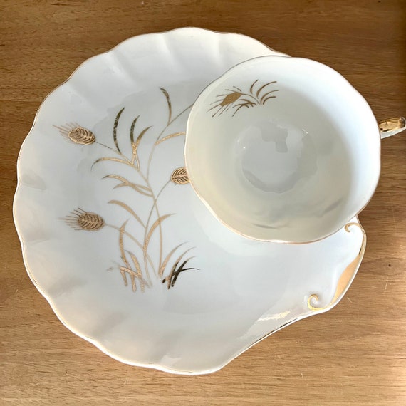 Vintage Lefton China Snack Plate and Tea Cup Set: Wheat Pattern