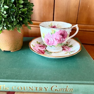 Vintage Royal Albert American Beauty Tea Cup & Saucer Pink Cabbage Roses Bone China Tea Cup Made in England