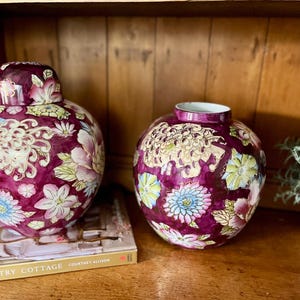 Vintage Chinese Floral Ginger Jar with Lid Porcelain Chinoiserie – Buy Singles or Set of 2 – Free Shipping