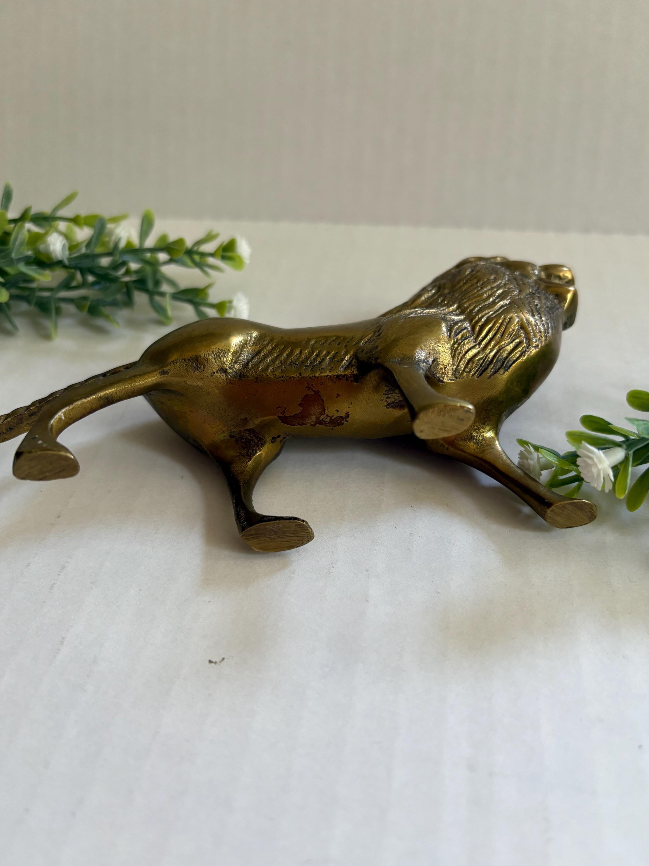 Vintage Solid Brass Lion Figurines: MCM Safari Shelf Decor - Etsy