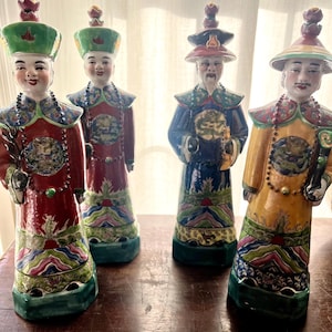 Antique Chinese Porcelain Polychrome Hand Painted Qing Emperor Large figurine set of 4 or individual oriental statue decor Chinese emperor