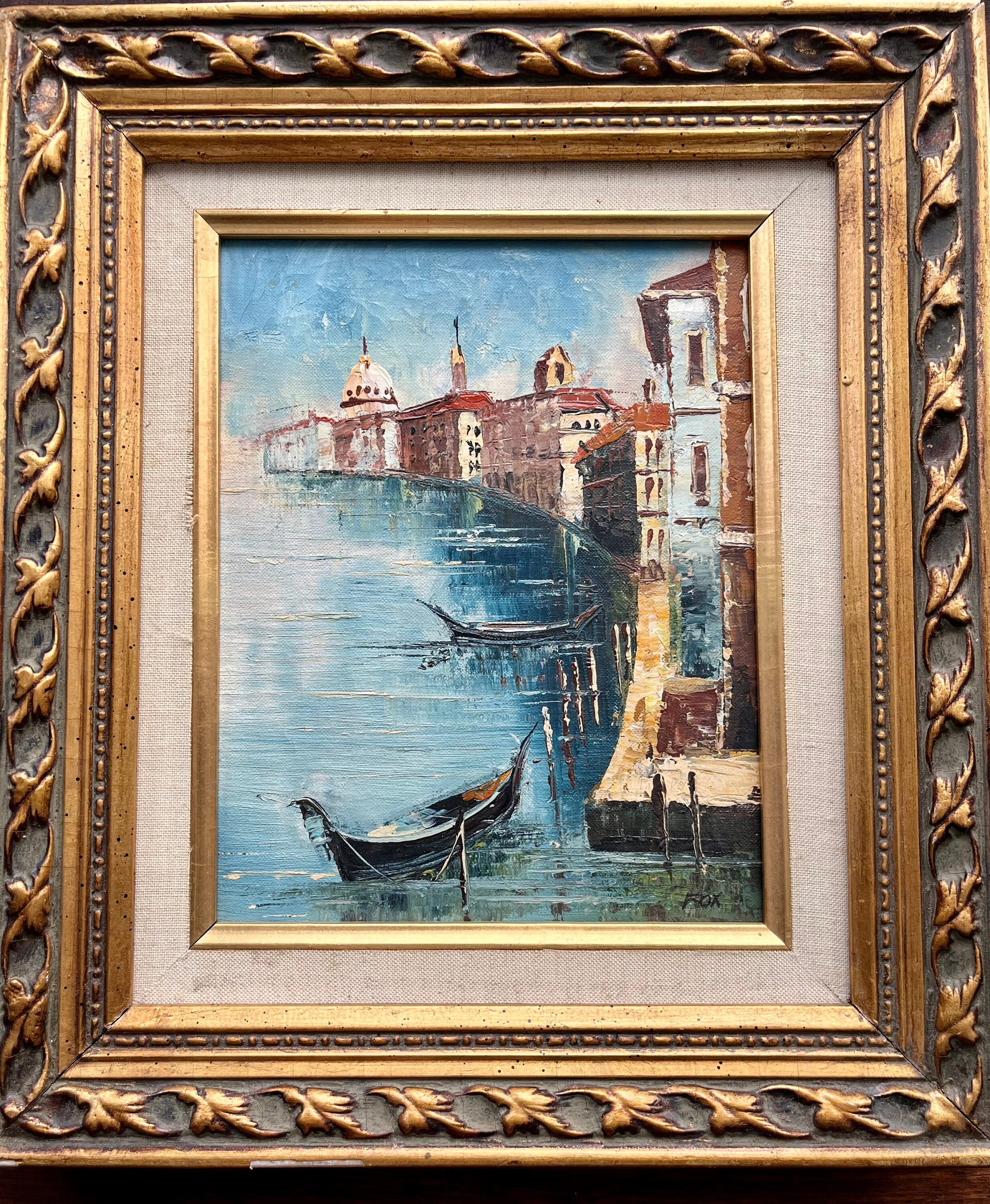 Artist Signed Original Art Venice Italy Gondola Vintage Oil