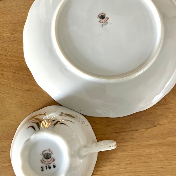 Vintage Lefton China Snack Plate and Tea Cup Set: Wheat Pattern