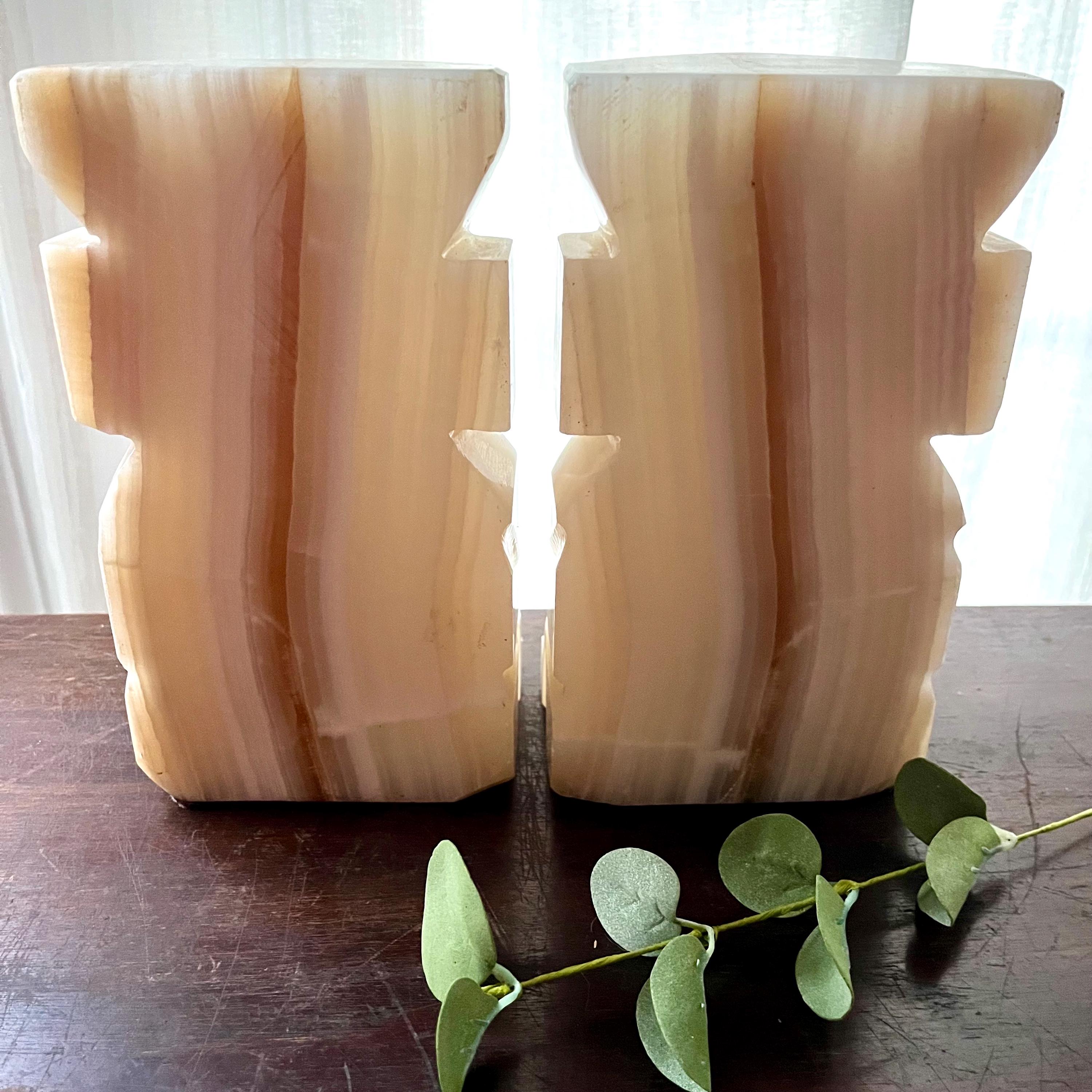 Carved Onyx Stone Book Matched Bookends Aztec Decor Large  GORGEOUS Pair of Solid Onyx Hawaiian Tiki Totem Aztec Mayan Carved Bookends. main image 1
